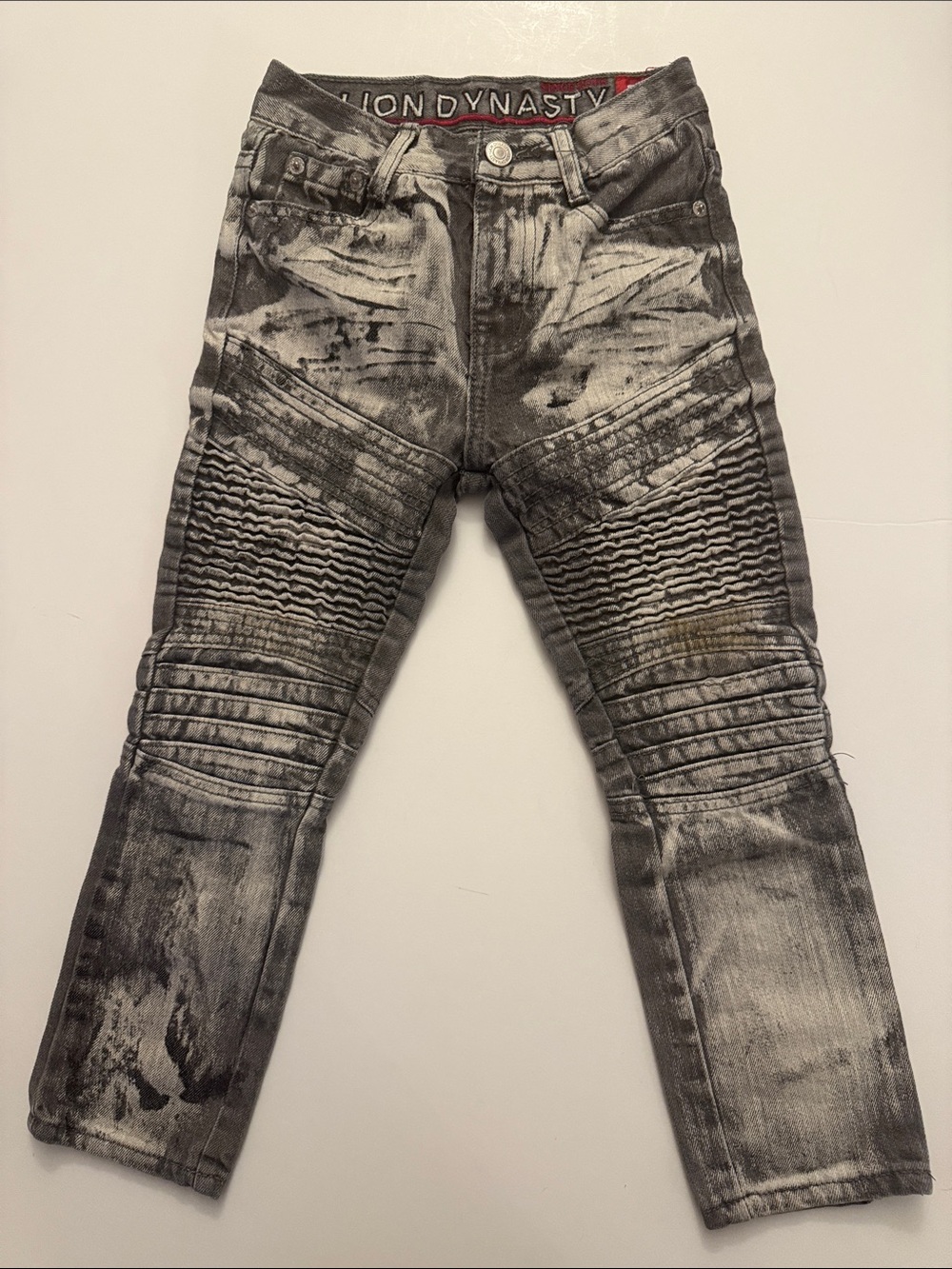 Kids Grey Moto-Style Jeans with Ribbed Knee Panels